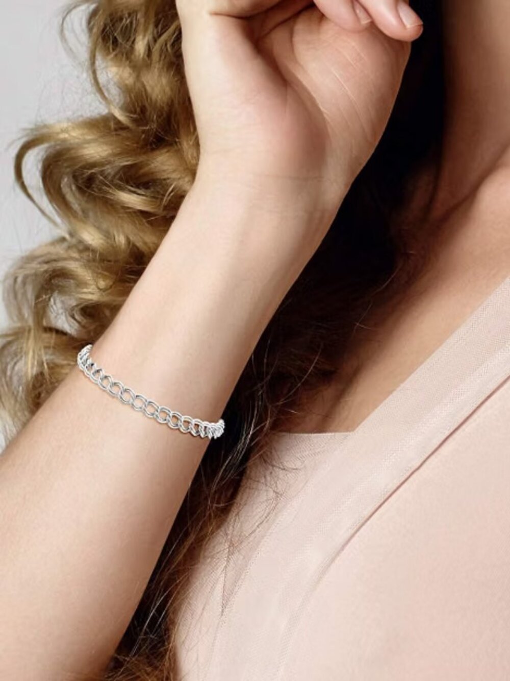 Miabella 925 Sterling Silver Italian Double Curb Charm Link Bracelet